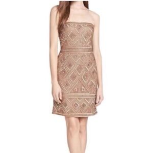 Adrianna Papell Brown Tan Strapless Sheath Dress